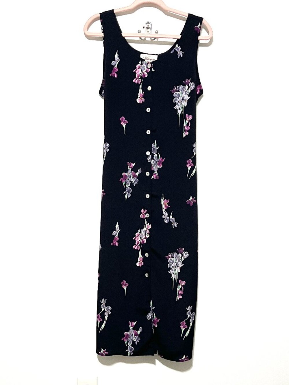 Womens Full Button VTG Y2K 90s Maxi Dress XL Tie Back Dark Floral Fairy Grunge